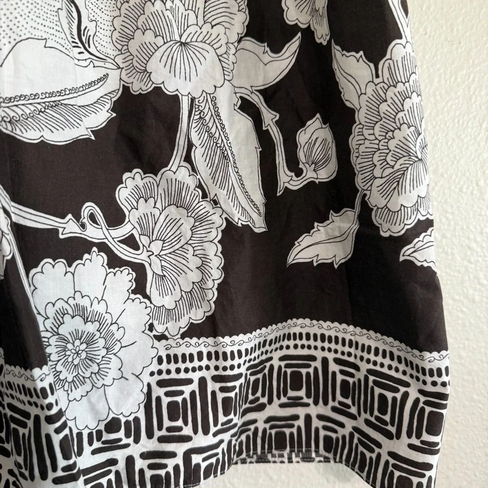 Ann Taylor Skirt Women's 14 White Black Floral‎ Lined Pleated Side Zip Casual
